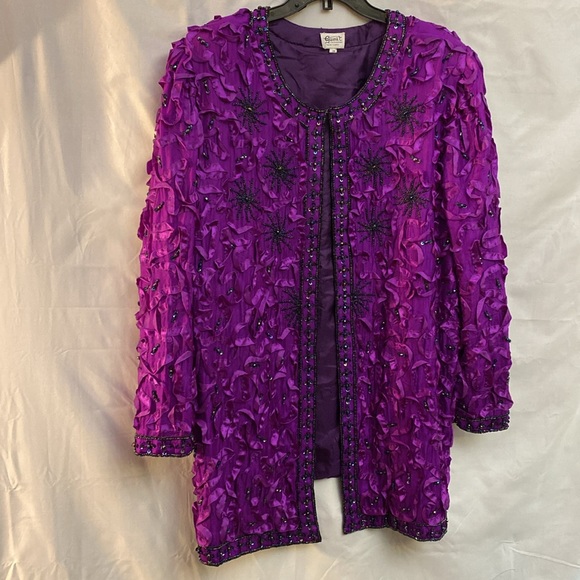 GUNIT (not vintage!) 100% silk purple with full sequins evening jacket - Picture 2 of 6